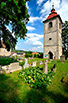 Ruprechtický kostel stojí uprostřed hřbitova se hřbitovní bránou – renesanční dvoupatrovou zvonicí z 2. pol. 16. stol.

