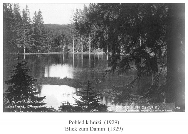 Jezero Laka, Šumava - pohled k hrázi (1929)