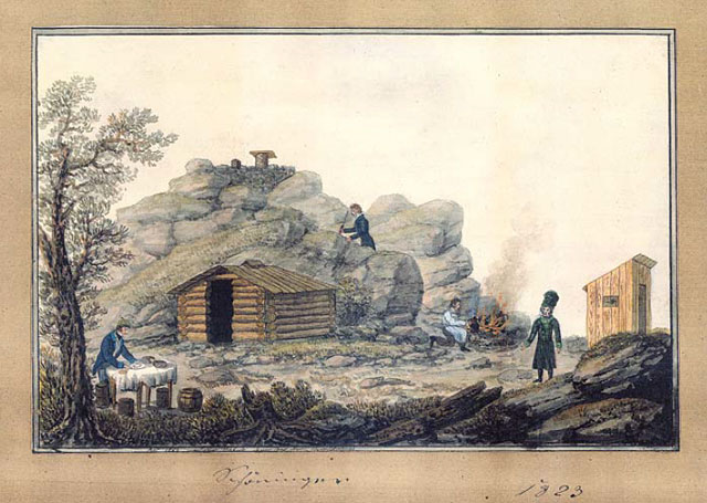 Vrchol Kletě před stavbou rozhledny v roce 1823