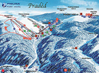 Mapka ski areálu Praděd. Ski centrum Praděd je nejvýše položený lyžařský areál v ČR – sjezdovky na severním svahu Petrových kamenů leží v nadmořské výšce až 1445 m. Oblasti se příznačně přezdívá moravský ledovec.

