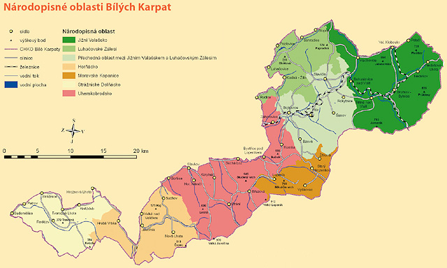 Orientační mapka mikroregionů Bílých Karpat a blízkého okolí