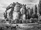 Pohled na hrad Sloup od Mauritiuse Vogta z roku 1712 – jedná se o vůbec první známé zpodobnění skalního suku. Vyobrazení Sloupu je sice nereálné, ale poukazuje, že tou dobou skále dominovala jen jedna budova – lucerna.

