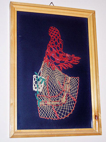 Obraz s paličkovou krajkou v penzionu Markéta