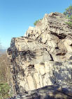 V dálce je vidět zelená plocha chráněné krajinné oblasti Křivoklátsko s vyčnívajícími kopci Velíz a Krušná hora.

