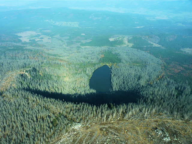 Plešné jezero s odumřelými lesy při kůrovcové kalamitě