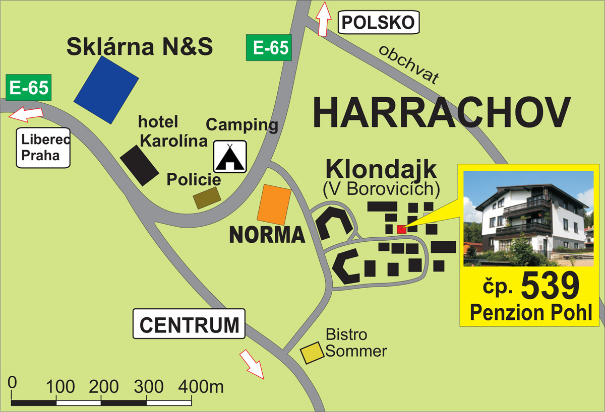 Penzion Pohl Harrachov – příjezdová mapka