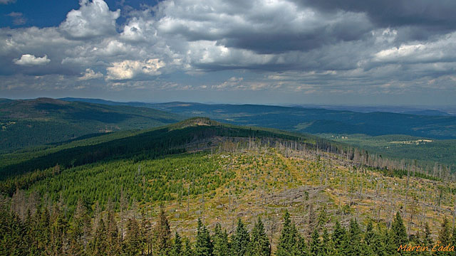 Panoramatický výhled z rozhledny Poledník, Šumava