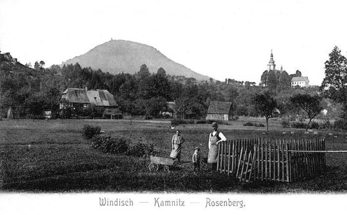 Srbská Kamenice a Růžovský vrch na pohlednici z roku 1904