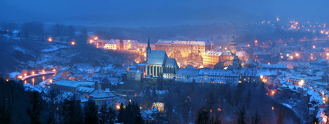 Český Krumlov - podvečerní zimní panorama