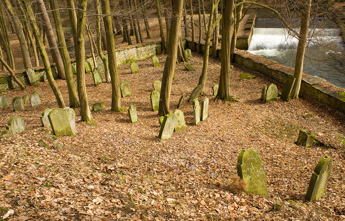 Židovský hřbitov Podbřezí (Skalka) – pohled k jezu na Dědině